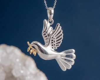 Personalised Dove of Peace Pendant in Sterling Silver and Gold