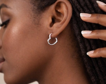 Sterling Silver Open Heart Hoop Stud Earrings – 15mm