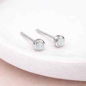 Sterling Silver White Opal Micro Stud Earrings – 4mm