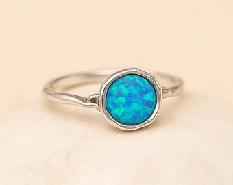 Molten Sterling Silver Wide Blue Opal Ring