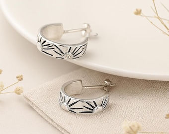 Sterling Silver Sunbeam Hoop Earrings