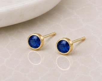 Gold Plated Sterling Silver September Sapphire Birthstone Stud Earrings
