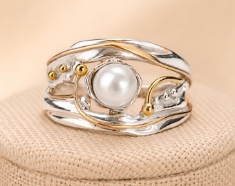 Molten Sterling Silver Freshwater Pearl Ring