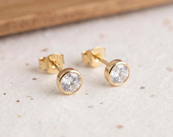 April Cubic Zirconia Birthstone Stud Earrings in Gold Plated Sterling Silver