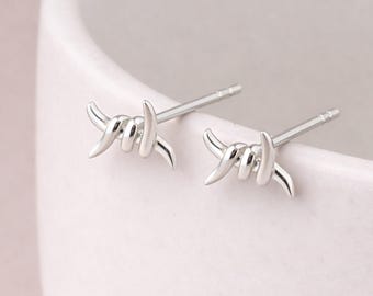 Sterling Silver Barbed Wire Stud Earrings – 7mm x 9mm