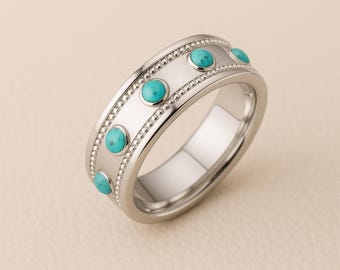 Personalised Sterling Silver Turquoise Stud Spinner Ring