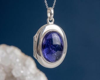 Personalised Iolite Photo Locket Necklace in Sterling Silver