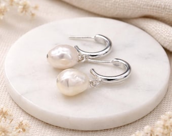 Sterling Silver Freshwater Pearl Half Hoop Stud Earrings – 12mm
