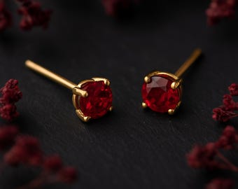 Solid 9ct Gold July Ruby Birthstone Stud Earrings