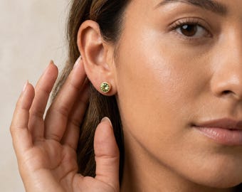 Gold Plated Sterling Silver August Peridot Birthstone Stud Earrings