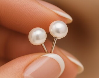 Sterling Silver White Freshwater Pearl Stud Earrings