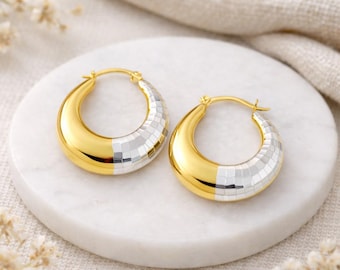 Gold Plated Sterling Silver Diamond Cut Hoop Earrings – 25mm