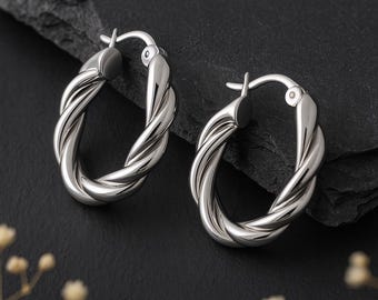 Sterling Silver Chunky Rope Twist Hoop Earrings