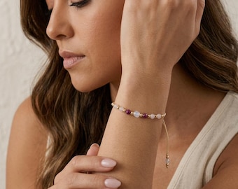 Personalised Cancer Zodiac Gemstone Bead Bracelet With Gold Plating