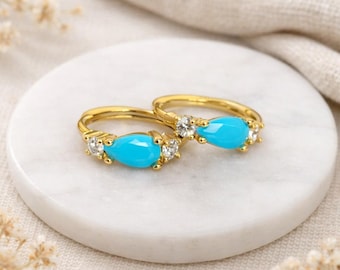 Gold Plated Sterling Silver Turquoise Huggie Hoop Earrings – 10mm