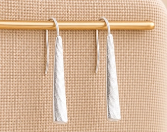 Sterling Silver Plated Textured Bar Drop Earrings