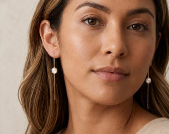 Long Freshwater Pearl Threader Earrings in Gold Plated Sterling Silver