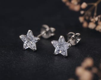 Tiny Sterling Silver Cubic Zirconia Star Stud Earrings