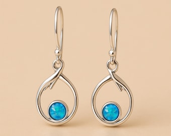 Molten Sterling Silver Blue Fire Opal Drop Earrings