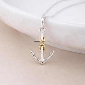 Personalisierte Sterling Silber und Gold Infinity Anker Anhänger Halskette