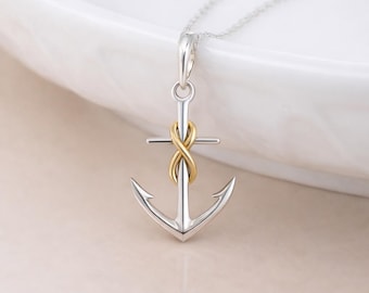 Personalised Sterling Silver and Gold Infinity Anchor Pendant Necklace