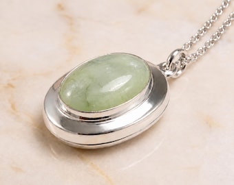 Personalised Jade Photo Locket Necklace in Sterling Silver