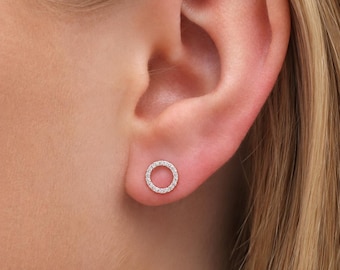 Sterling Silver Moissanite Diamond Circle Stud Earrings