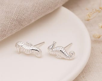 Seahorse Stud Earrings • Sterling Silver Ocean Jewellery • Beach Lover Gift • Nautical Animal Studs •