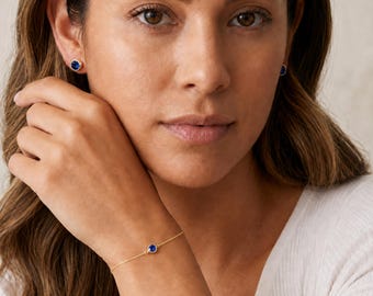 Personalised September Sapphire Birthstone Bracelet in Gold Plated Sterling Silver