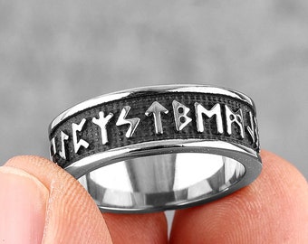 Personalised Stainless Steel Gunmetal Silver Viking Runes Ring