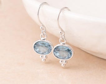 Sterling Silver Blue Topaz Drop Earrings – 10mm X 8mm