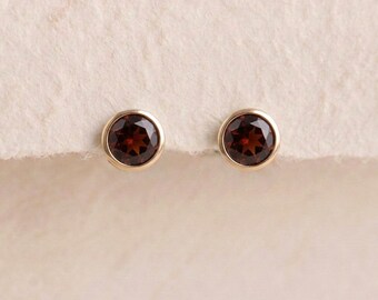 January Garnet Birthstone Stud Earrings In Gold Plated Sterling Silver