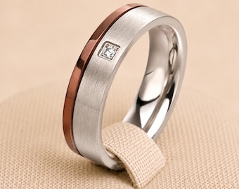 Personalised Mens Stainless Steel Ring with Cubic Zirconia