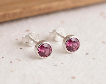 October Tourmaline Birthstone Stud Earrings In Sterling Silver