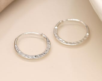 Sterling Silver Hammered Hoop Sleeper Earrings