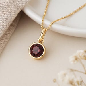 Garnet Birthstone Pendant: January Charm Necklace, Gold Cubic Zirconia
