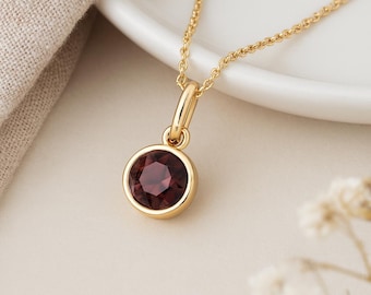 Garnet Birthstone Pendant • January Charm Necklace in Gold • Dainty Cubic Zirconia Gift • Personalised Birth Month Jewellery