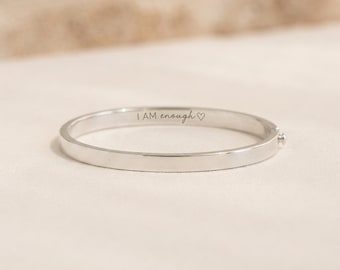 Personalised Square Cut Hinged Bangle Bracelet in Sterling Silver