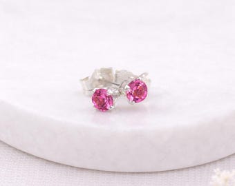 Sterling Silver Pink Tourmaline Micro Stud Earrings – 3mm