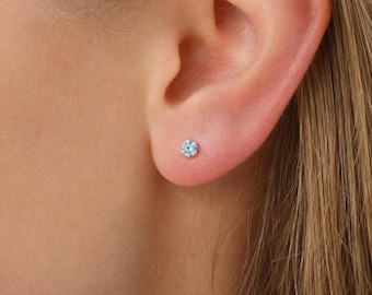 Tiny Sterling Silver Blue Topaz Stud Earrings
