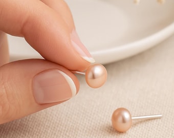 Sterling Silver Pink Freshwater Pearl Stud Earrings: Dainty Bridal Jewellery, 5mm