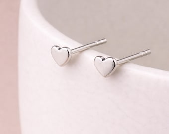 Sterling Silver Heart Micro Stud Earrings – 4mm