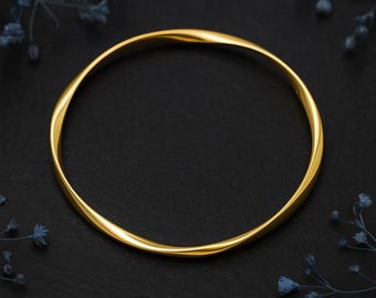 Gold Plated Sterling Silver Soft Twist Hollow Slave Bangle