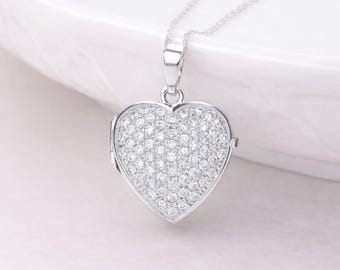 Personalised Sparkling Sterling Silver Heart Locket Necklace With Photos