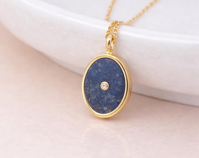Featured listing image: Personalised Gold Plated Sterling Silver Lapis Lazuli Locket Necklace With Photos