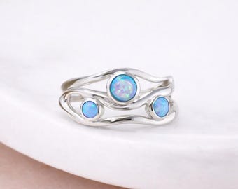 Molten Sterling Silver Three Opal Ring