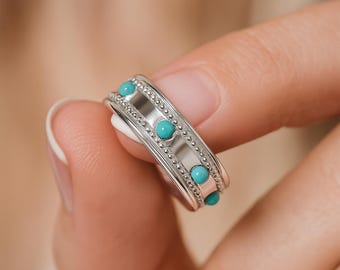 Personalised Sterling Silver Turquoise Stud Spinner Ring