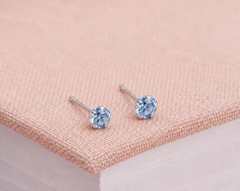 4mm Sterling Silver Blue Crystal Stud Earrings