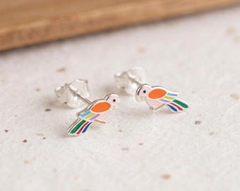 Parrot Stud Earrings in Sterling Silver