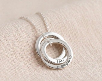 Personalised Russian Interlinked Trinity Ring Pendant Necklace in Sterling Silver